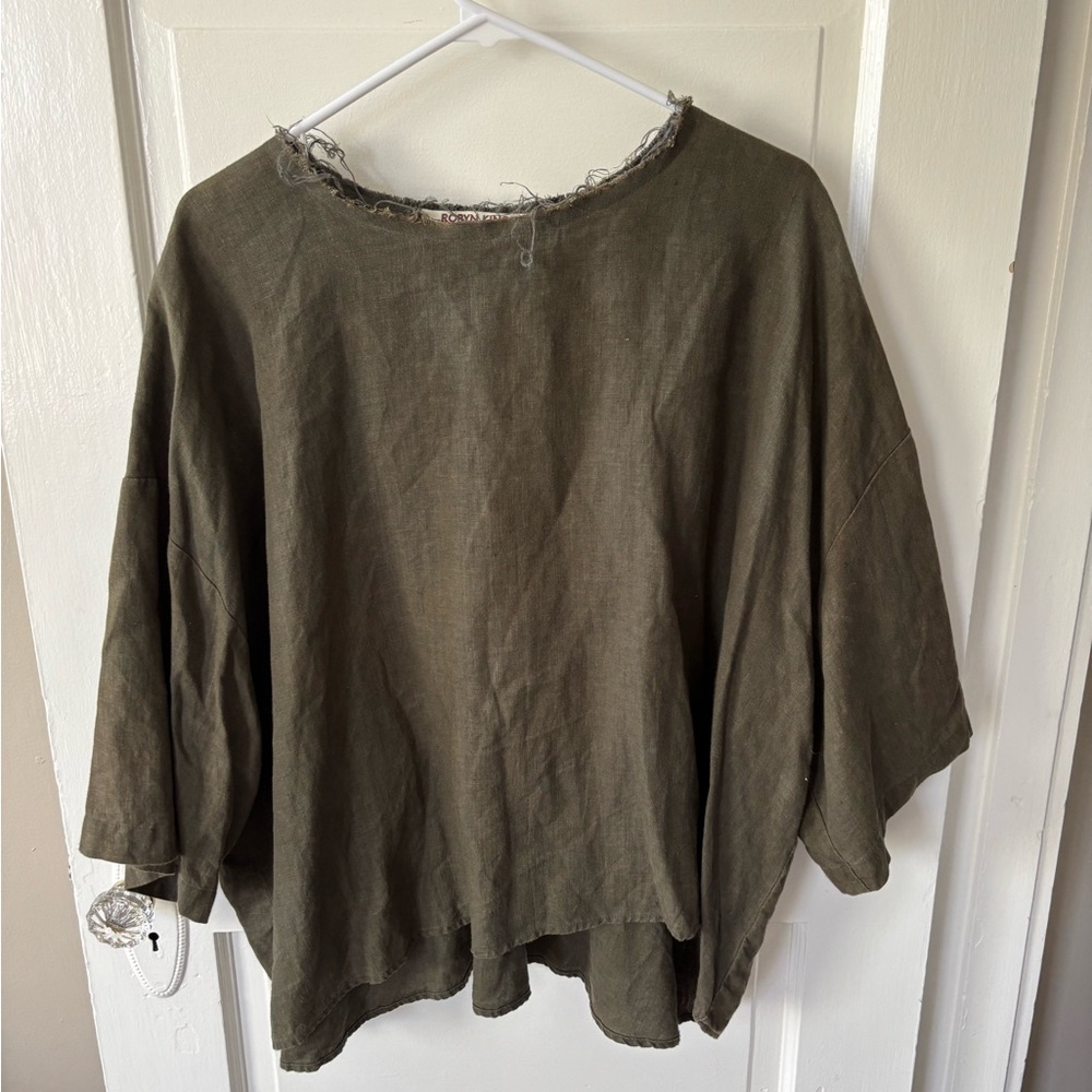 Robyn King Linen Olive Green Women's Top
